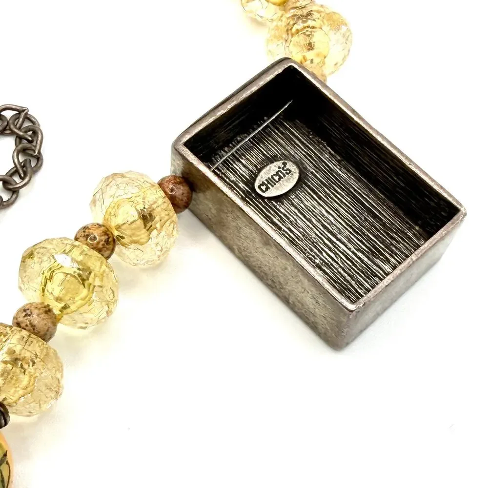Vintage 90s Chico's Yellow Amber Chinoiserie Geisha Necklace Earring Set - Picture 8 of 10